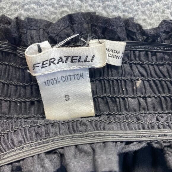 FERATILLI Black Floral Embroidered Off Shoulder Peasant Tunic Cotton Blouse Sz S - Picture 2 of 11